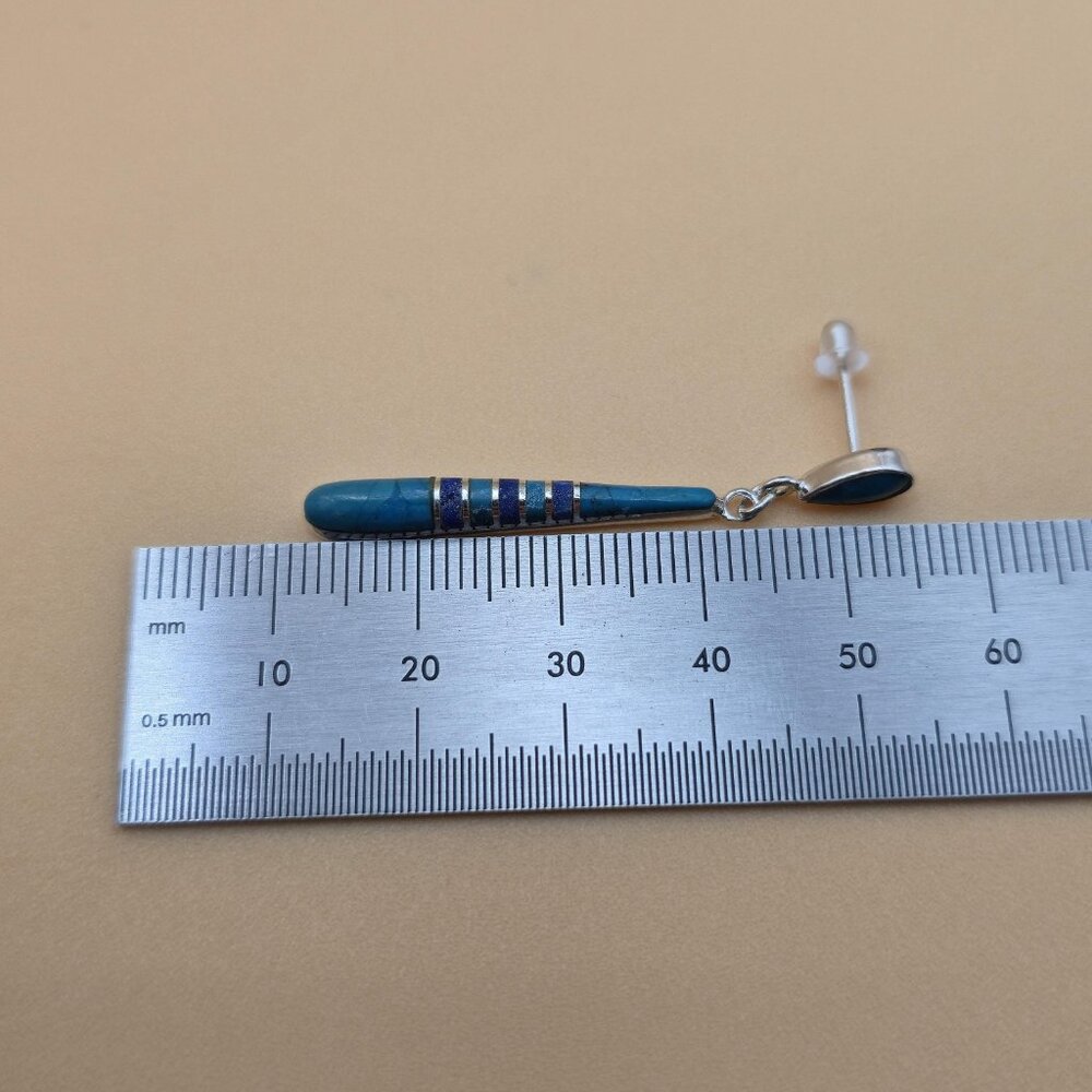 Sterling Silver Turquoise And Sodalite Stone Earrings A4563 - Picture 5 of 6